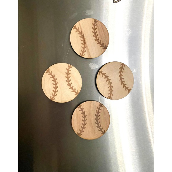 Set of 4 Handmade Natural Wood Baseball Magnets (BM) - Picture 4 of 4